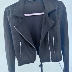 FRENCH KISS Black Faux Suede Asymmetrical Zip Moto Jacket